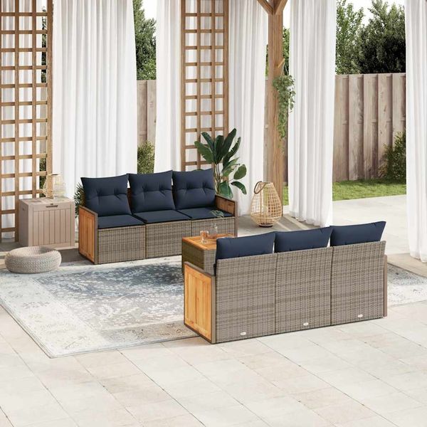 vidaXL 7-teiliges Gartensofa-Set mit Kissen, grau, Polyrattan 3227475