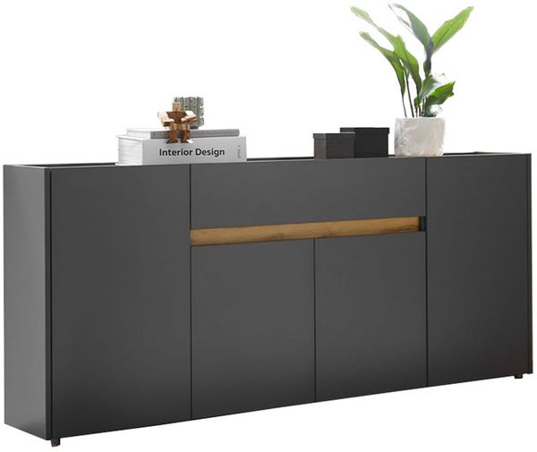 Sideboard Cintia / City, Holzwerkstoff, Schwarz, Holzfarben, 220 x 87 x 40 cm