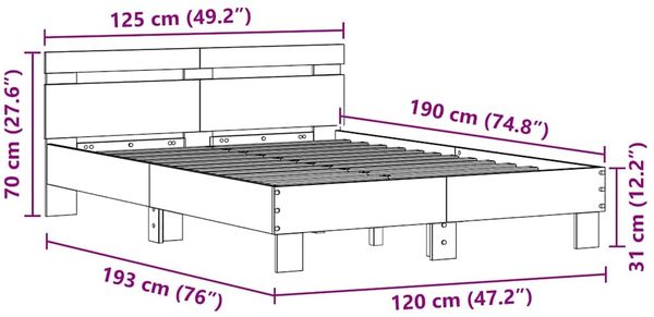 vidaXL Bettrahmen mit LED Altholz 120 x 190 cm Holzwerkstoff 3333957 Bild 12