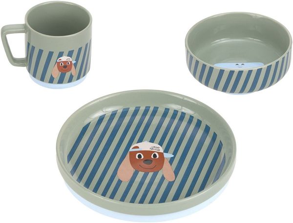 LÄSSIG Kindergeschirr-Set Tiny Team Dog (3-tlg), Porzellan, Silikon, mit Silikonring