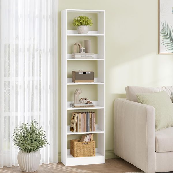Bücherregal, 6-Tier Bücherschrank, Würfelregal, Modernes offenes Regal aus Holz, Aufbewahrungsregale und Präsentationsregale für Wohnzimmer, Home Office, Schlafzimmer, Weiß