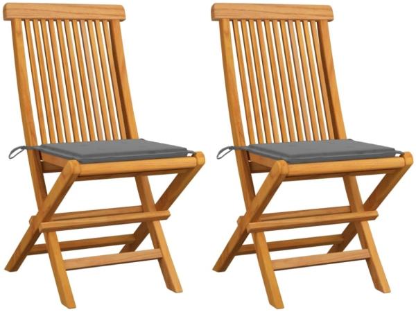 vidaXL Gartenstühle mit Grauen Kissen 2 Stk. Massivholz Teak 3062461