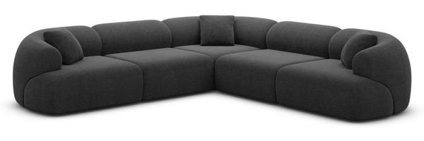 Couch Monteluna L Form in Samtstoff - Strukturstoff - schwarz