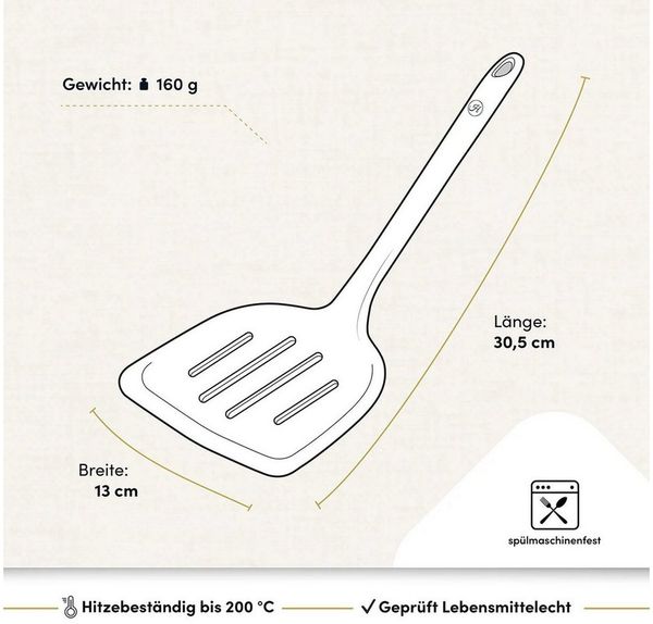 Hoffmann Germany Pfannenwender XXL Küchenhelfer Silikon Edelstahl 30 cm anthrazit, Edelstahlkern, extra breite Fläche 13 cm, 200°C, spülmaschinenfest