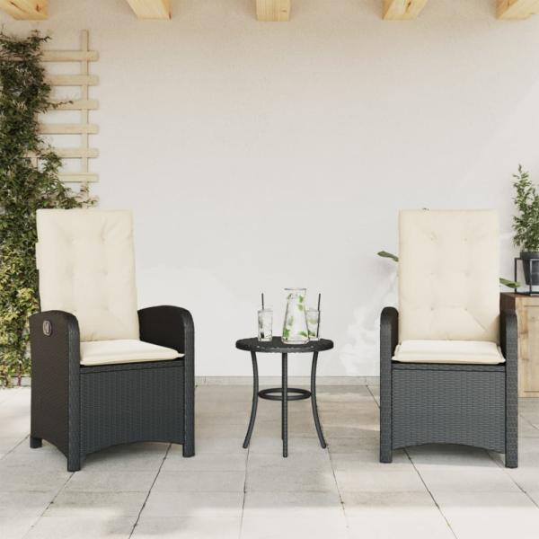 vidaXL Gartensessel mit Kissen 2 Stk. Verstellbar Schwarz Poly Rattan 365168