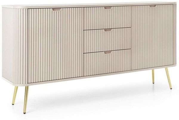 Lomadox Sideboard ZARA-160, in Kaschmir beige Rillen gerillt Metallfüße goldfarben 168x87x39 cm