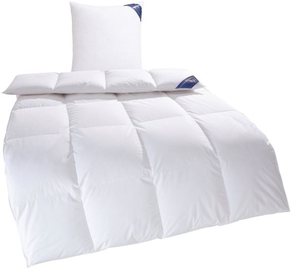 Excellent Daunenbettdecke + 3-Kammer-Kopfkissen Bettdecken-Set Zürich, Bettdecke 135x200 & 155x220 cm, Füllung: Bettdecke 100 % Daunen, Bezug: Einschütte (Bettdecke), Bettdecke 100% Daunen für Winter, Sommer, Kissen mit 90% Daunen Bild 2