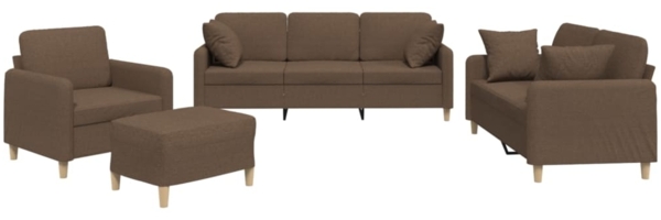 vidaXL 4-tlg. Sofagarnitur mit Kissen Braun Stoff 3202081