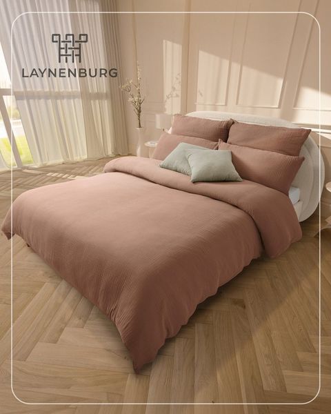 Laynenburg Bettwäsche Musselin aus 100% Baumwolle in 135x200 oder 155x220 cm, atmungsaktiv & bügelfrei – 3 lagig mit Reißverschluss & Haltebändern