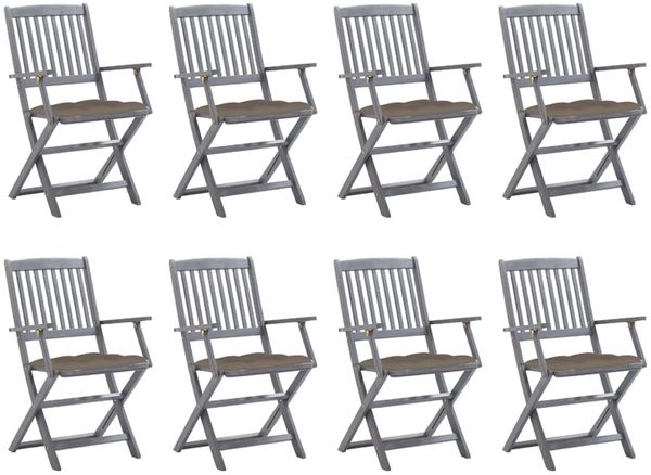 vidaXL Klappbare Gartenstühle 8 Stk. mit Kissen Massivholz Akazie 3078285