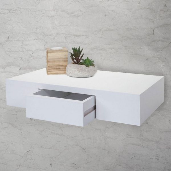 PROREGAL® Wandregal Wandregal aus Holz mit Schublade zum Verstauen, komplett montiert, pflegeleicht und inkl. Befestigungsmaterial