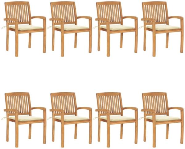 vidaXL Stapelbare Gartenstühle mit Kissen 8 Stk. Massivholz Teak 3073242