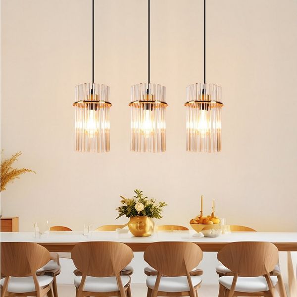 ZMH Pendelleuchte Esstisch Hängelampe 2/3/5 Flammig mit Glas & Metall E27, ohne Leuchtmittel, moderne Pendelleuchte höhenverstellbar für Esszimmer Bar, Hotel