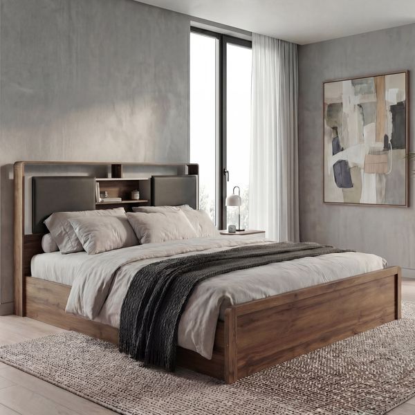 King Size Bett HWC-P43, Doppelbett Bettgestell mit Lattenrost, MDF 180x200cm ~ Wotan-Eiche-Optik, weiß