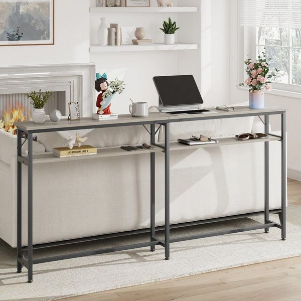 GarveeMore Konsolentisch Konsolentisch Schmal,2 Etagen Konsolentisch mit Stauraum Extra