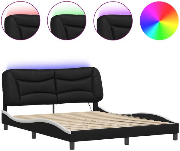 Doppelbett, Bettgestell Modernen mit LED ohne Matratze Schwarz und Weiß 160x200 cm d1452e