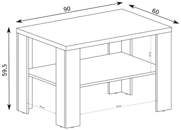 Lomadox Couchtisch TEORA-161, in Lefkas Eiche Ablageboden 60x59,5x90 cm