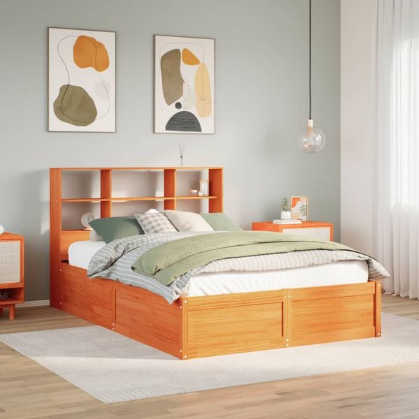 vidaXL Massivholzbett ohne Matratze Wachsbraun 135x190 cm Kiefernholz 3323472