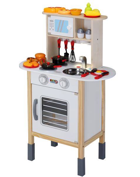 Spielwerk 'Happy Kitchen' Kinderküche mit Mikrowelle und Zubehör, Holz weiß, 57 x 29,5 x 83 cm