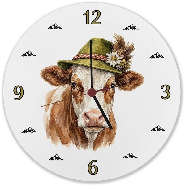 speecheese Wanduhr Kuh mit alpenländischem Trachtenhut Wanduhr aus MDF