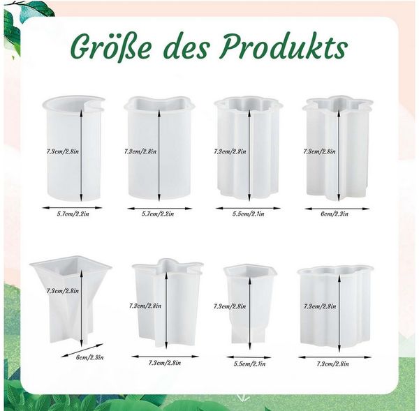FOUORTUNATE-BEE Silikonform 8er Set Silikon Kerzenformen, geometrische Gussformen, Kerzengießformen für Stumpen- & Duftkerzen, weiß