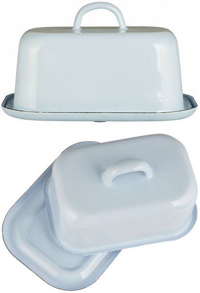Ib Laursen - Butterdose Butterglocke Butterschale Emaille Hellblau 0411-26