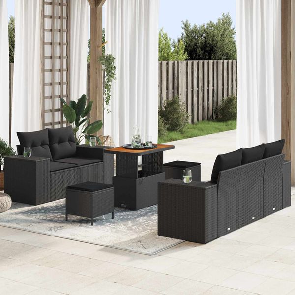 vidaXL Gartensofa-set mit Kissen mit Kissen 8 pcs Schwarz Poly Rattan 3363899