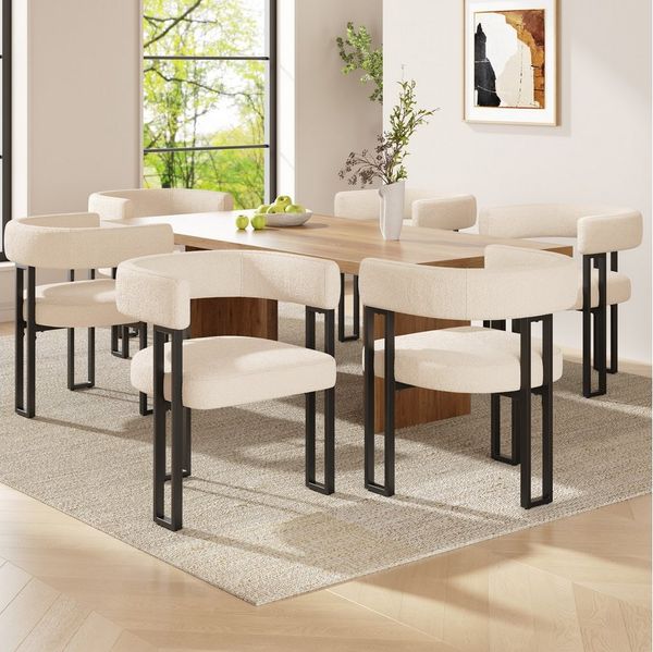MODFU Esszimmerstuhl Make-up-Stuhl,Schminkstuhl,Luxusstuhl (2-6er Set Luxus Esszimmerstühle aus Lammwollstoff – Ergonomische Rückenlehne, Verstellbare Füße & Robuste Metallbeine, 6 St)