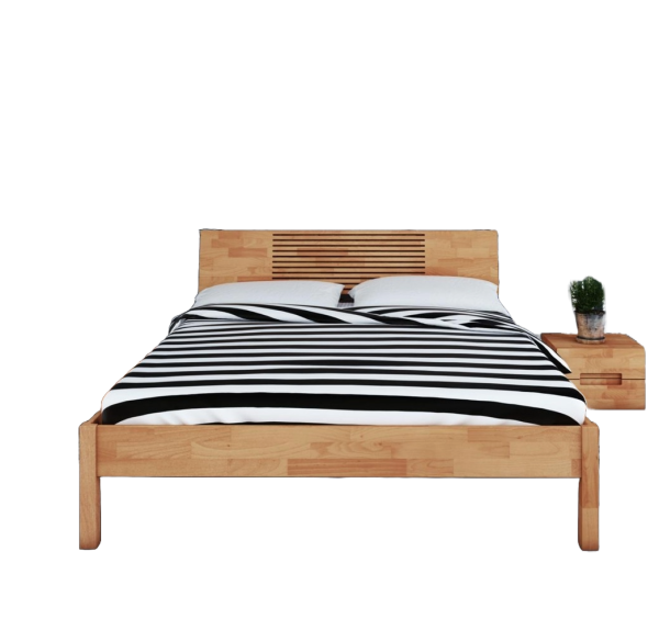 Bett Bento 6 aus Kernbuche massiv 80x200 cm mit Holzkopfteil und Holzbeinen