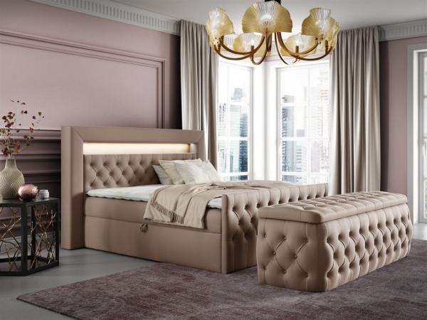 Boxspringbett Schlafzimmerbett ERNESTO Nr. 3 120x200cm in Elisa Velvet Beige