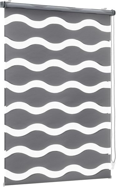Sekey Doppelrollo Wellen Klemmfix ohne Bohren 90x130cm, Wellen Dunkelgrau