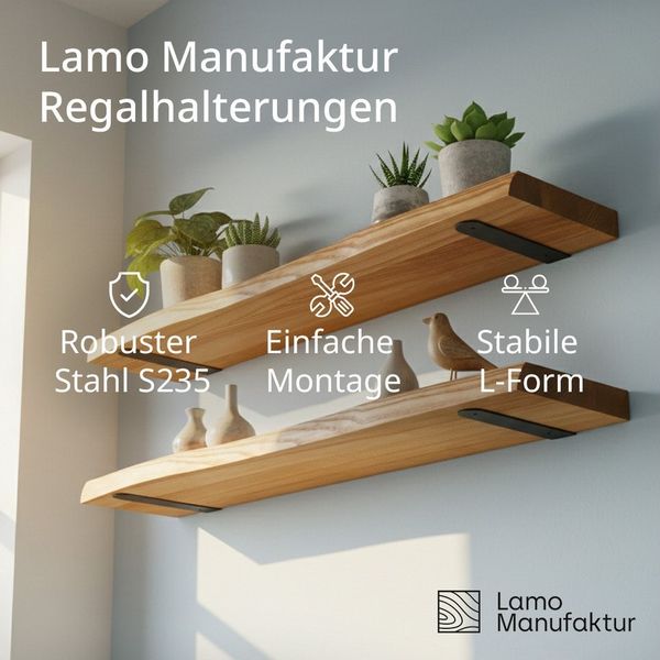 LAMO Manufaktur Wandregalhalter Unsichtbar Schwerlastwinkel 10cm 4 St. Schwarz L Winkel, 4 Stück 4-tlg, Metallwinkel 90 Grad für kleine Regale für Bilder, Fotos, Dekoregal