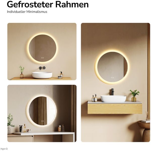 EMKE Badspiegel mit Beleuchtung Rund Badezimmerspiegel ф50cm, 3 Lichtfarbe, Touch-Schalter, Beschlagfrei, Speicherfunktion Bild 4