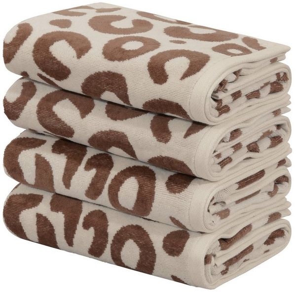 OTTO home Handtuch Set Anna Leopardenmuster, 4-tlg Handtuch-Set, 50x100cm, 100% Baumwolle, Frottiervelours (Set, 4-St), Handtücher, weich, saugstark, modern, Leo, Animal Print