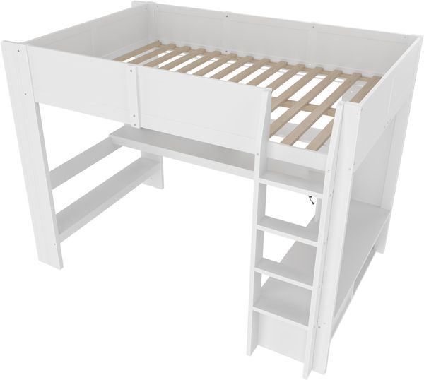 Hochbett 140x200 cm mit LED-Beleuchtung, Schreibtisch und Regalen,Jugendbett mit integriertem Bild 8