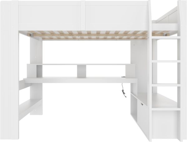 Hochbett 140x200 cm mit LED-Beleuchtung, Schreibtisch und Regalen,Jugendbett mit integriertem Bild 7