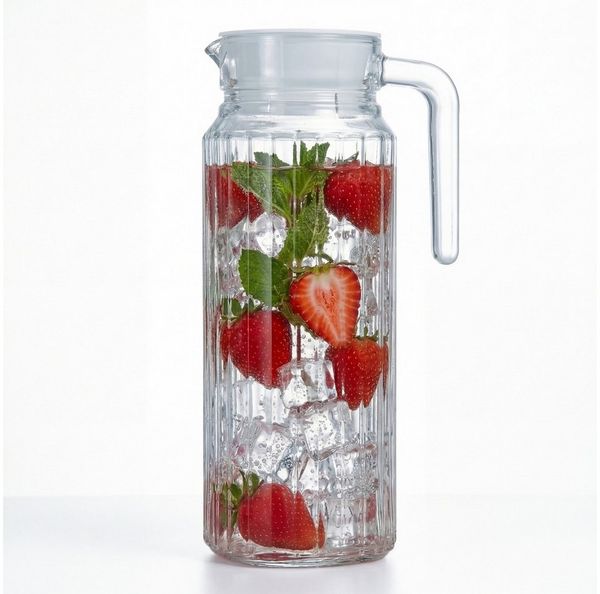 BigDean Wasserkrug Kühlschrankkrug 1,1 Liter Glaskrug mit Deckel, (Packung, 1-tlg, Wasserkaraffe), Feststizender Deckel, Schlanke Form, Robustes Borosilikatglas
