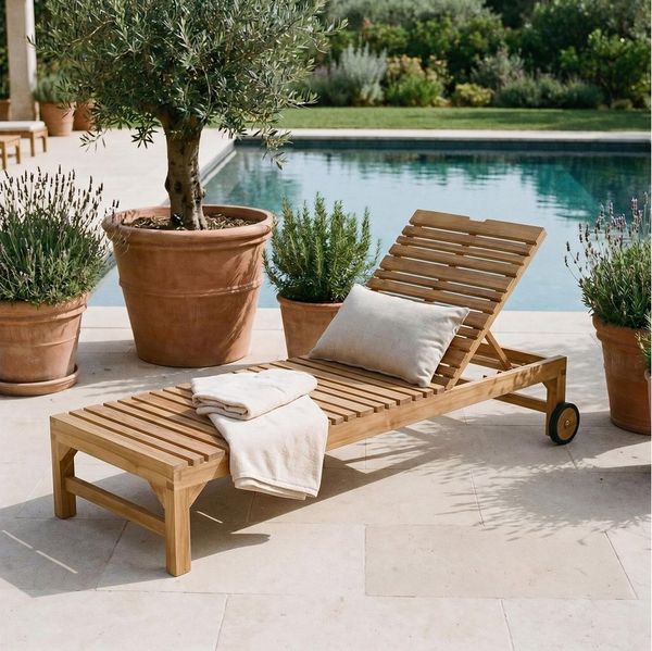 CARO-Möbel Gartenliege GRANADA, Sonnenliege aus Teak massiv mit Rollen Liege Garten aus Teakholz auf R