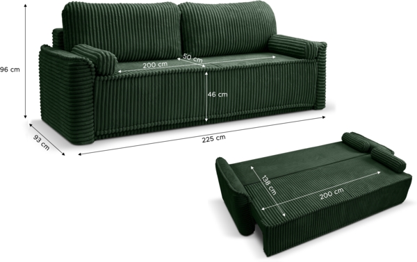 Schlafsofa (B/H/T: 225x96x93 cm) in Smaragdgrün Bild 5