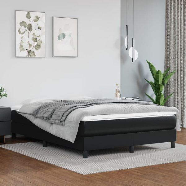 Boxspringbett mit Matratze, ohne Kopfteil, Schwarz 140 x 200 x 25 cm Kunstleder