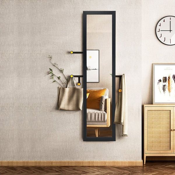 COSTWAY 2 in 1 Ganzkörperspiegel, Standspiegel mit Holzrahmen, Ankleidespiegel 37x155 cm, Garderobenspiegel für Schlafzimmer, Wohnzimmer und Eingangsbereich Schwarz