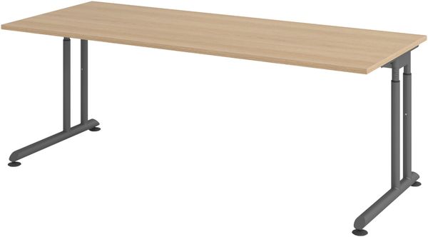 bümö höhenverstellbarer Schreibtisch Z-Serie 200x80 cm in Eiche, Gestell in Graphit - großer PC Tisch für's Büro manuell höhenverstellbar, Computertisch verstellbar, ZS-20-E-G