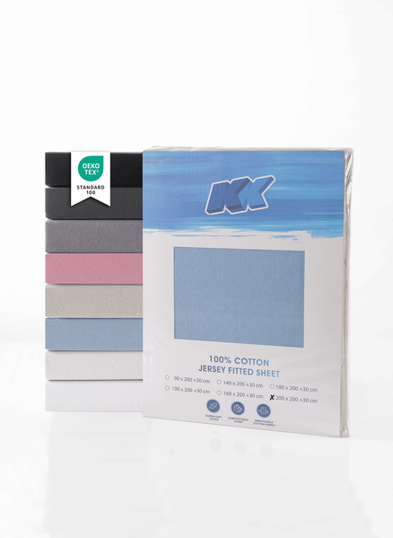 Jersey Spannbettlaken Baumwolle 200x200+30 cm, diverse Farben Hellblau