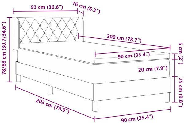 vidaXL Boxspringbett mit Kopfteil Hellgrau 200 x 90 cm Samt 3341396 Bild 11