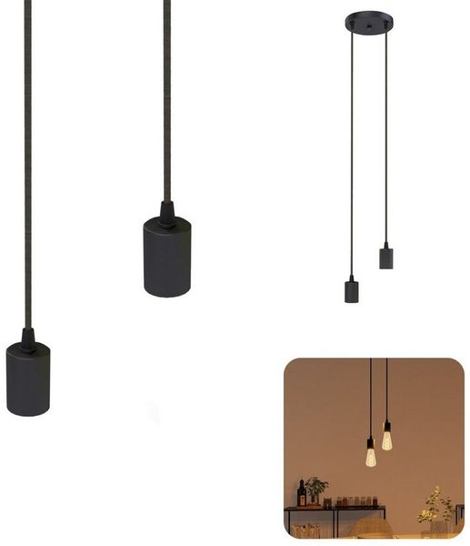 SSC-LUXon LED-Hängeleuchte PARU Pendelleuchte 2-flammig schwarz Textilkabel E27 Fassung