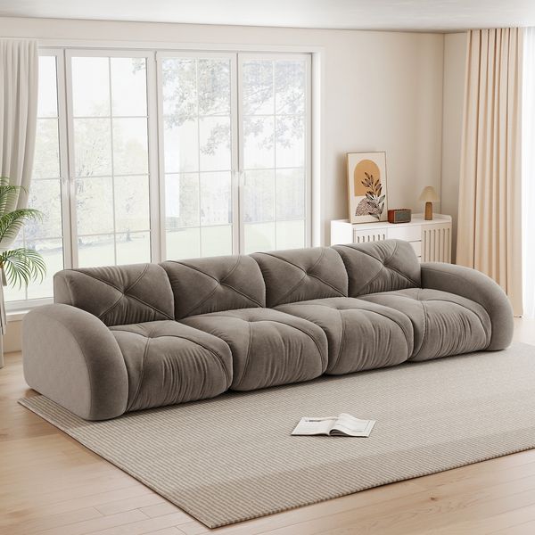 4-Sitzer Sofa 358×95×76 cm aus Chenille Stoff rahmenlos modular, braun