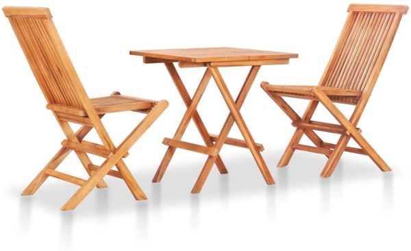 vidaXL 3-tlg. Bistro-Set mit Kissen Grau Karomuster Massivholz Teak 3063239