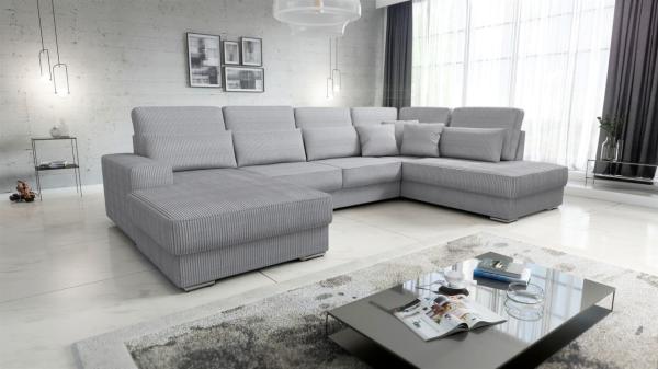 Wohnlandschaft Sofa U-Form NEVIO Stoff Scala Hellgrau Ottomane Links