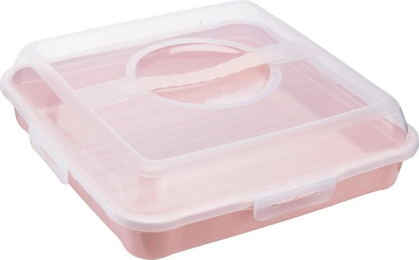 keeeper Kuchentransportbox keeeper Partybutler Enrico – Quadratisch, Nordic Pink 34,5 cm, Kunststoff (PP), Herausnehmbare Kuchenplatte, ergonomischer Griff