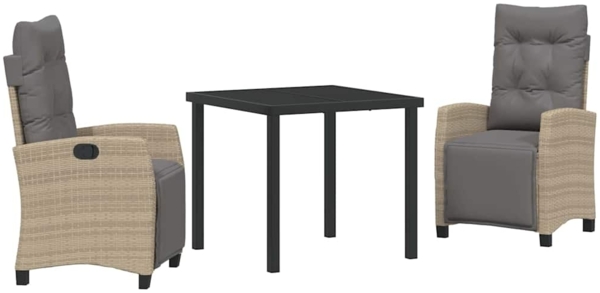 vidaXL Garten Essgruppe mit Kissen 3 pcs Beige Poly-Rattan 3380449